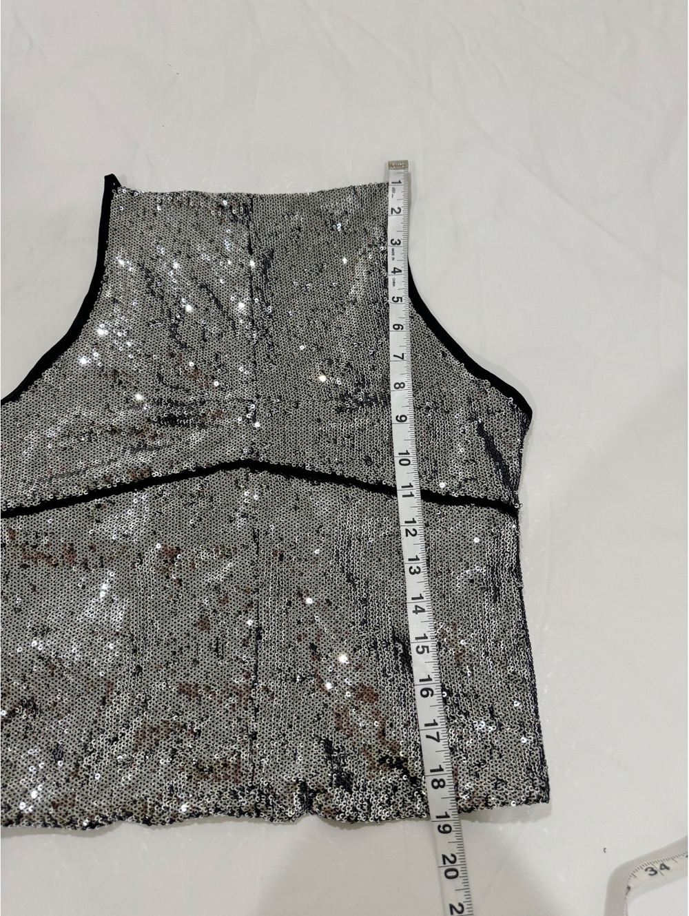 Free People Sequin High Neck Strappy Back Tank Top Silver Black Medium - Picture 9 of 9